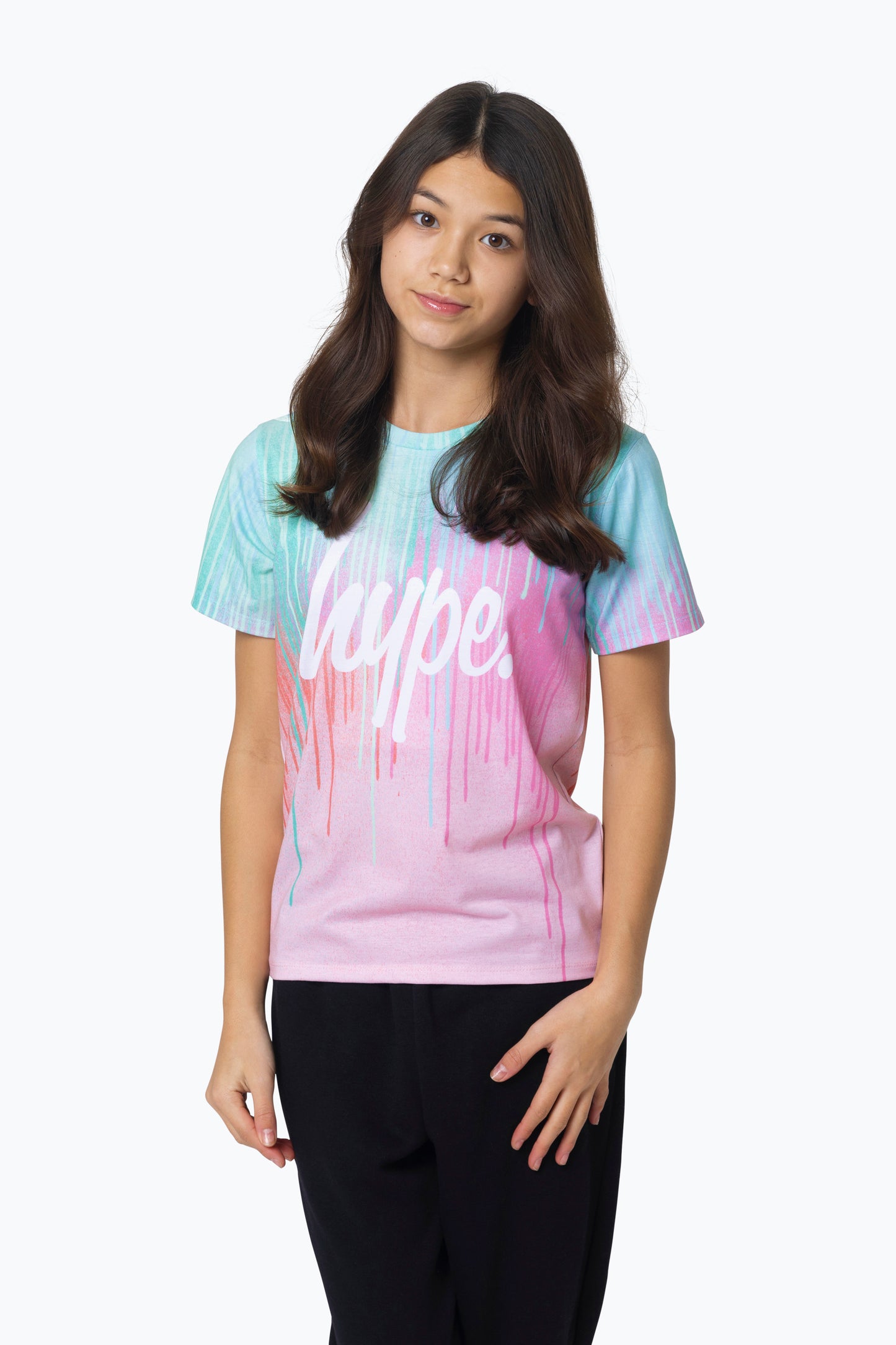 Hype Girls Multi Mint Pink Drips T-Shirt