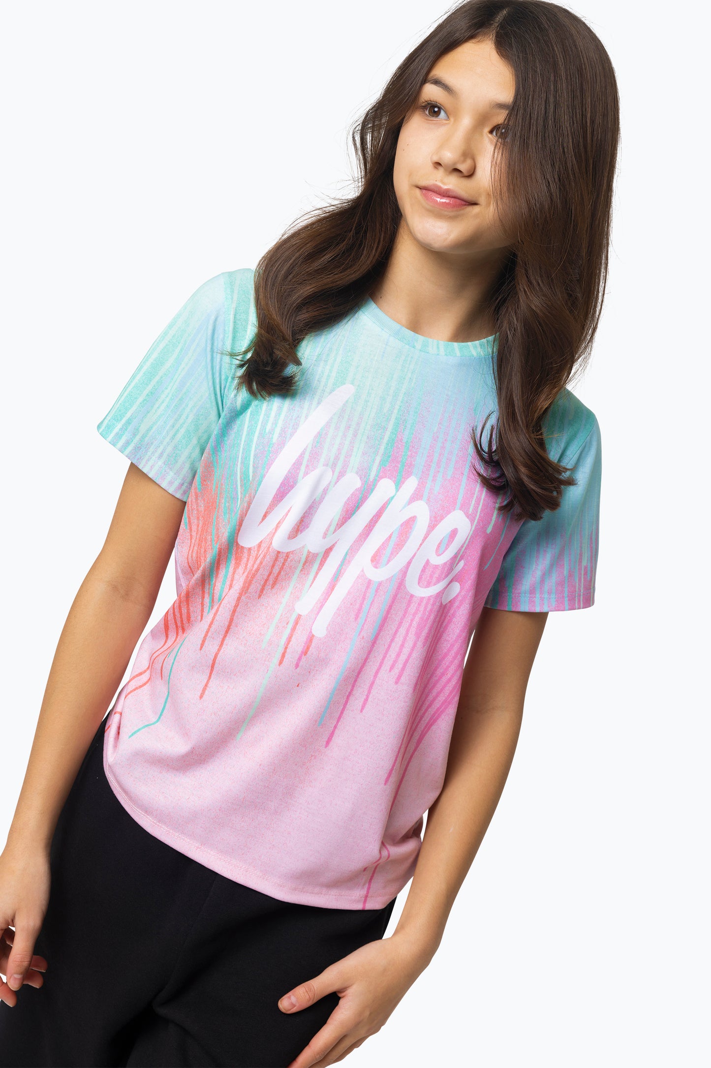 Hype Girls Multi Mint Pink Drips T-Shirt