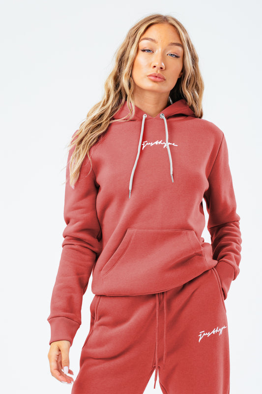 Hype Womens Burgundy/Coral Scribble Hoodie