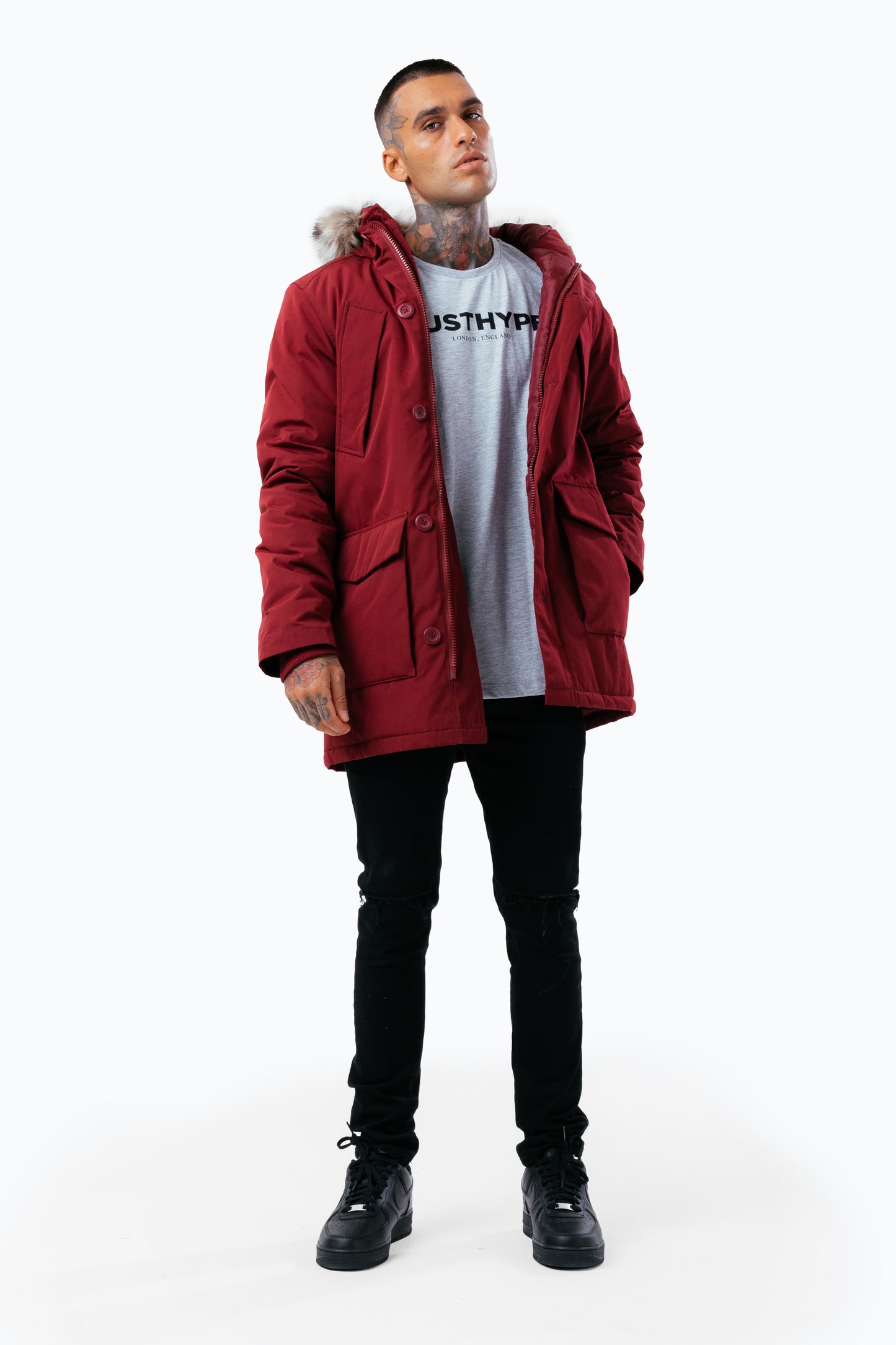 Hype Burgundy Luxe Longline Men'S Parka Jacket