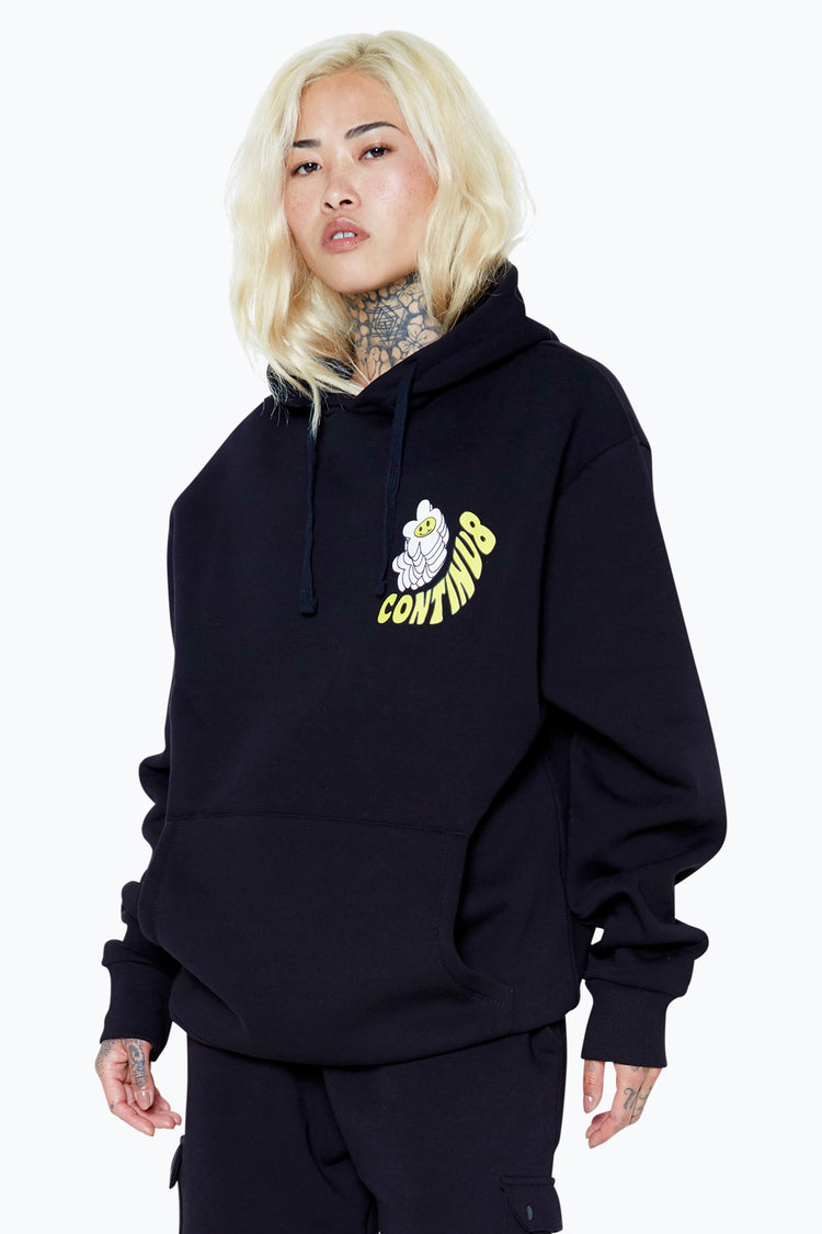 CONTINU8 UNISEX BLACK DONT PICK FLOWERS BOXY HOODIE