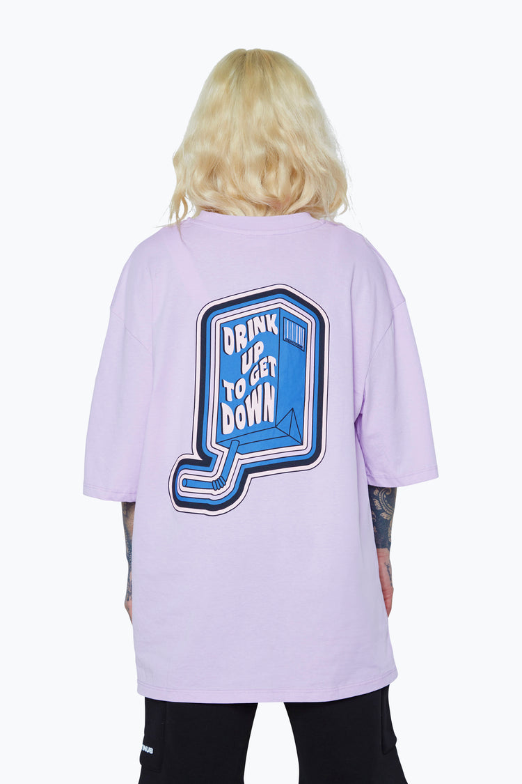 CONTINU8 UNISEX LILAC DRINK UP TO GET DOWN BOXY T-SHIRT