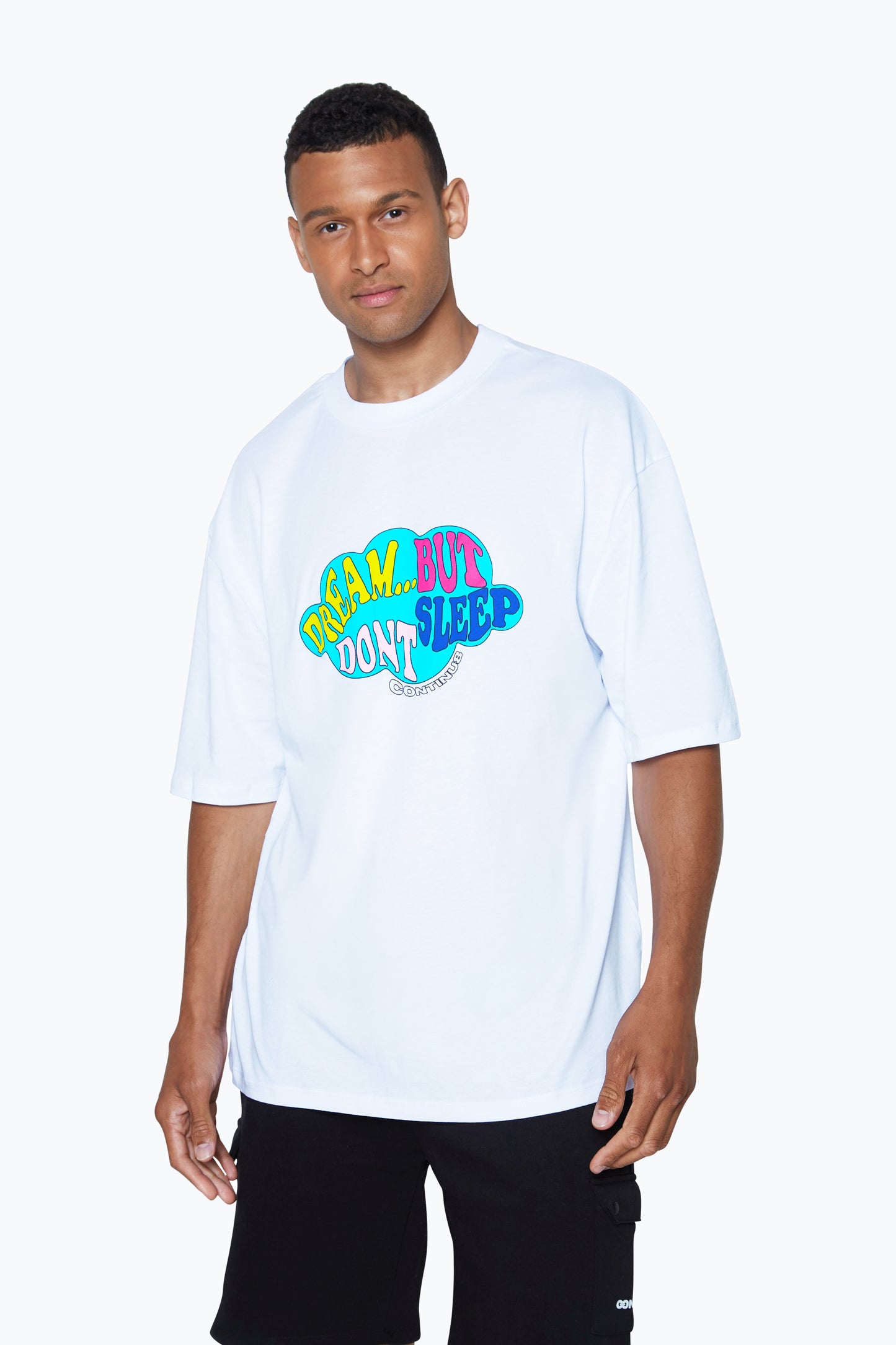 Continu8 Unisex White Dream But Dont Sleep Boxy T-Shirt