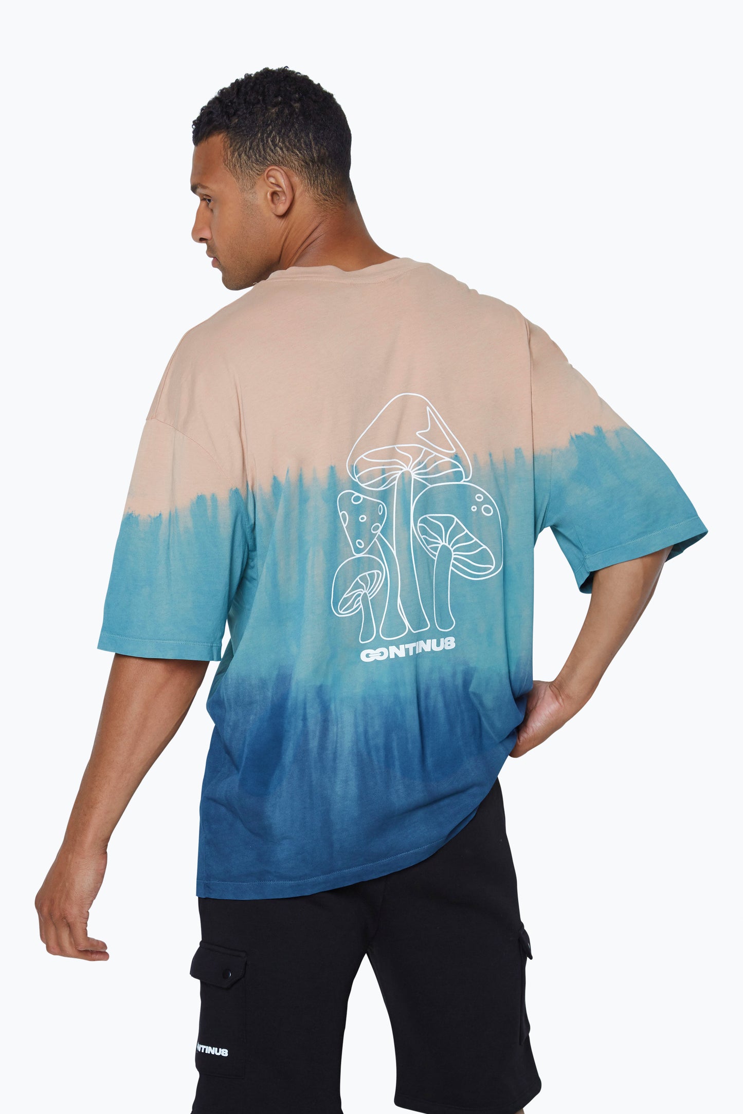 Continu8 Unisex Beige / Navy Tie-Dye Mushroom Boxy T-Shirt