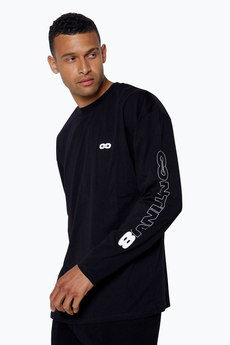 CONTINU8 UNISEX BLACK LONG SLEEVE BOXY T-SHIRT