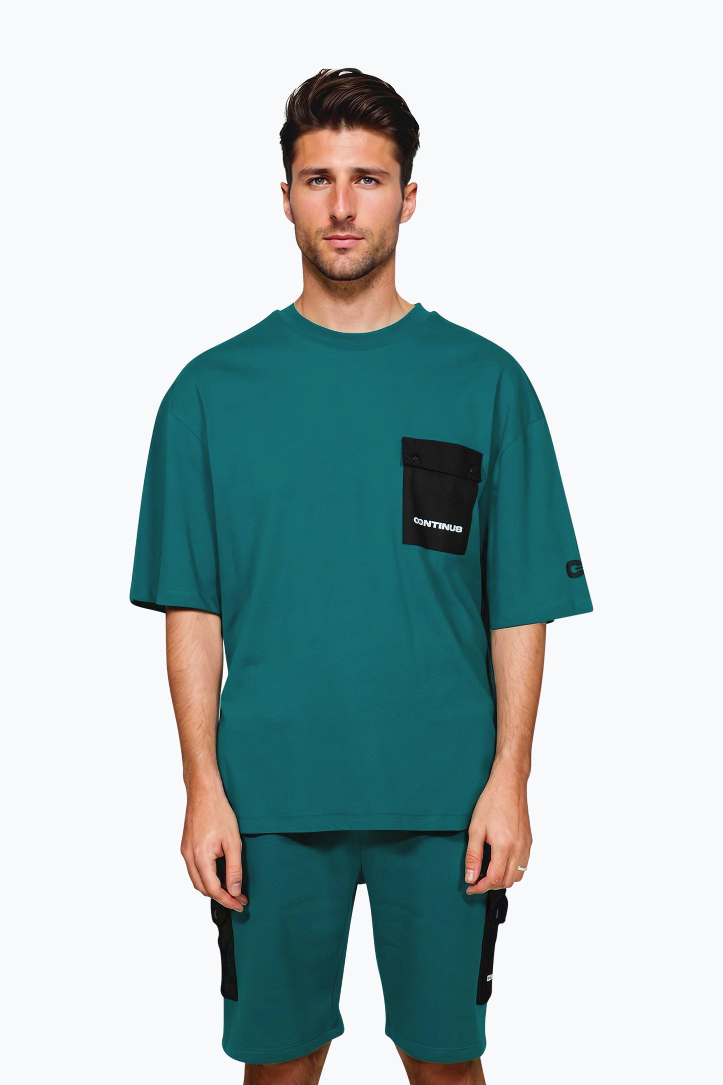 Continu8 Unisex Dark Teal Cargo Pocket Boxy T-Shirt