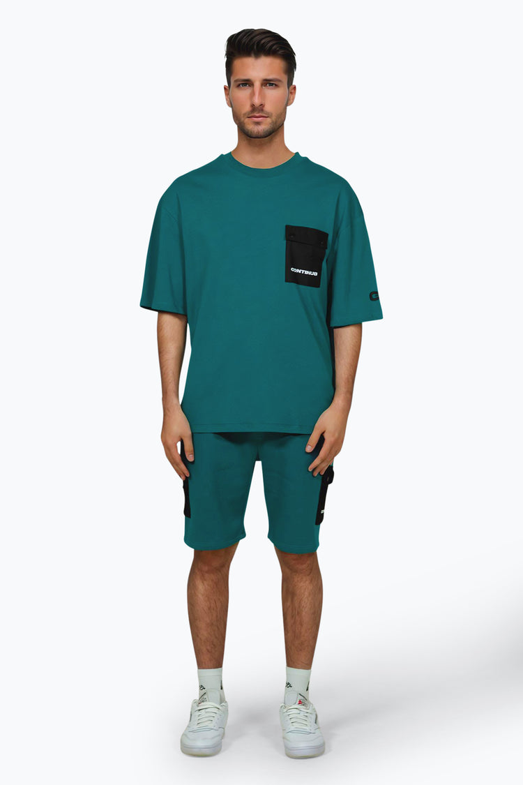 CONTINU8 UNISEX DARK TEAL CARGO POCKET BOXY T-SHIRT