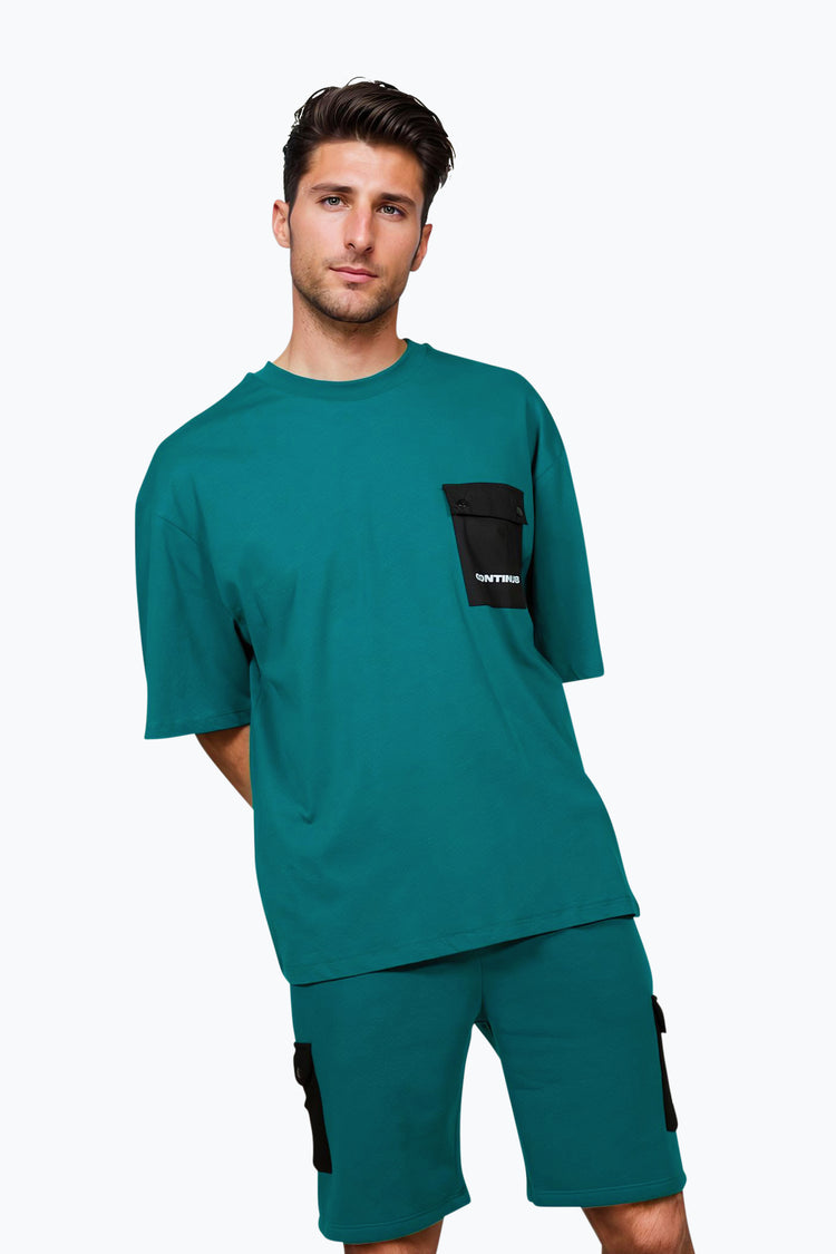 CONTINU8 UNISEX DARK TEAL CARGO POCKET BOXY T-SHIRT