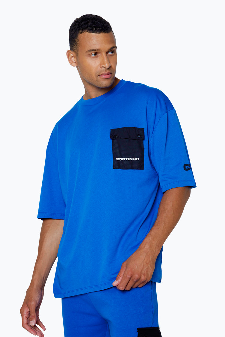 CONTINU8 UNISEX COBALT CARGO POCKET BOXY T-SHIRT