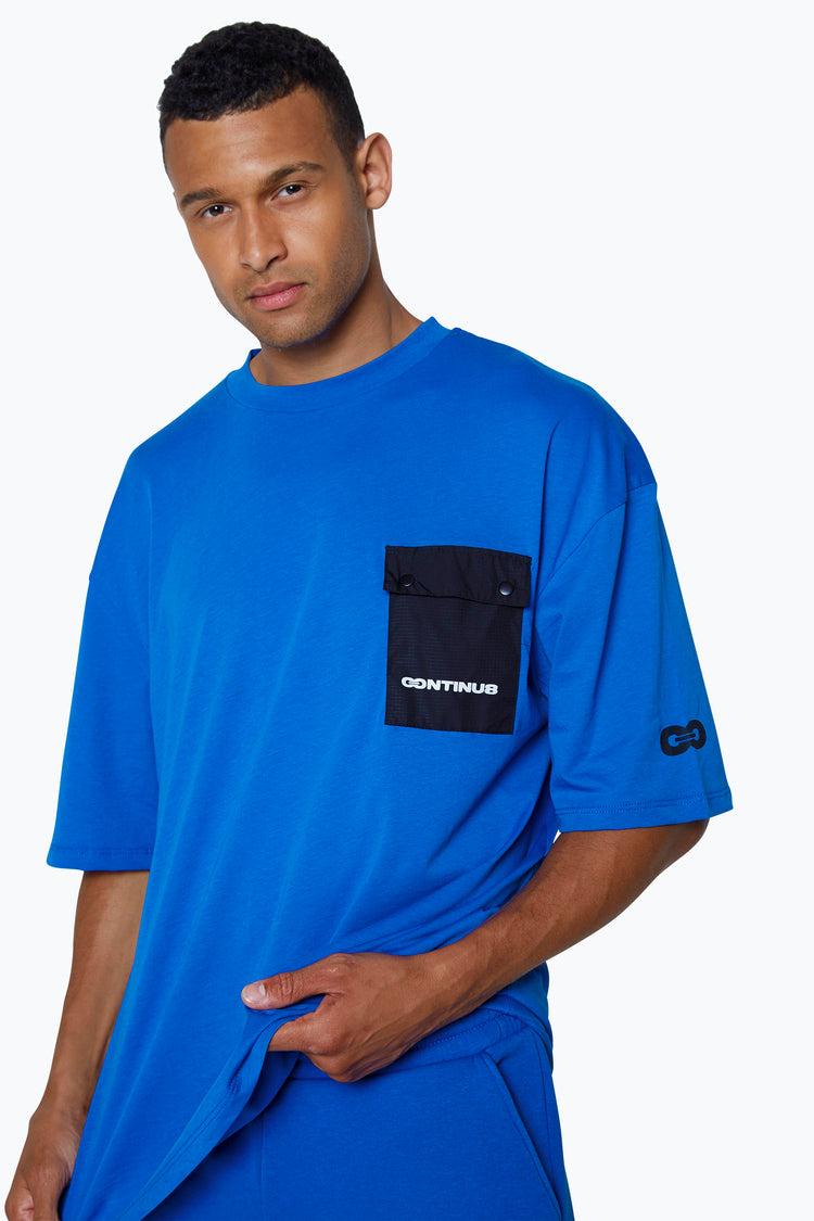 CONTINU8 UNISEX COBALT CARGO POCKET BOXY T-SHIRT