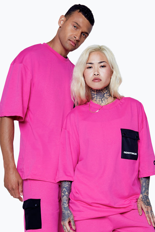 Continu8 Unisex Fuschia Cargo Pocket Boxy T-Shirt