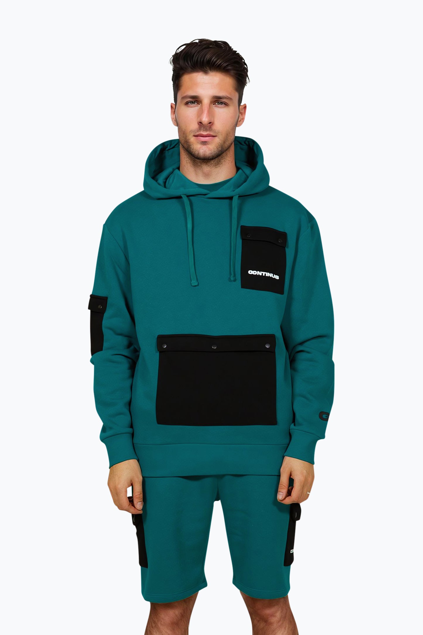 Continu8 Unisex Dark Teal Cargo Pocket Boxy Hoodie