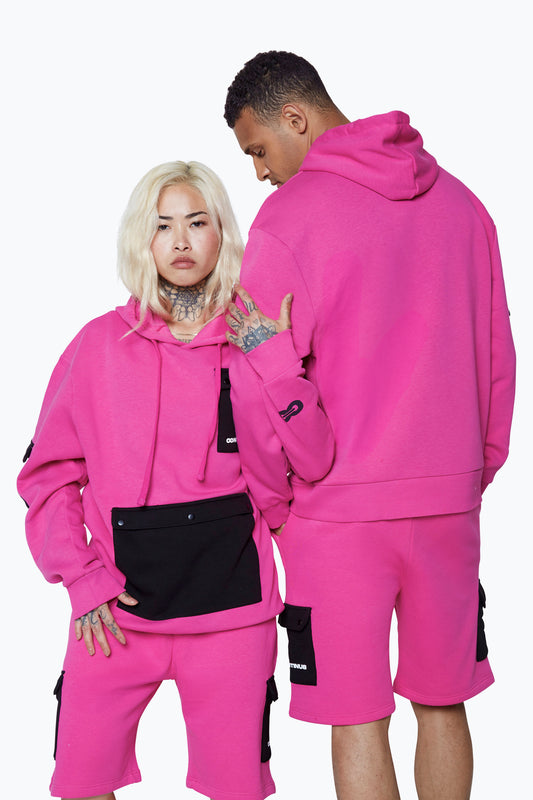 Continu8 Unisex Fuschia Cargo Pocket Boxy Hoodie