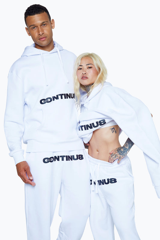 Continu8 Unisex White Boxy Hoodie