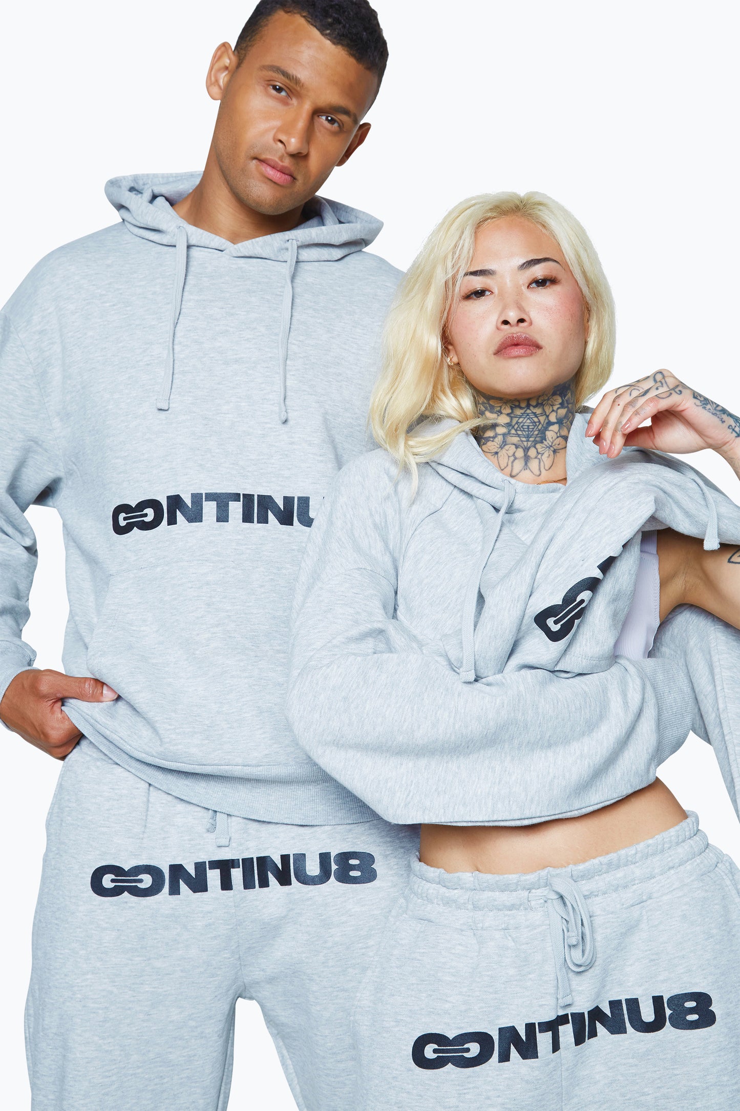 Continu8 Unisex Grey Marl Boxy Hoodie