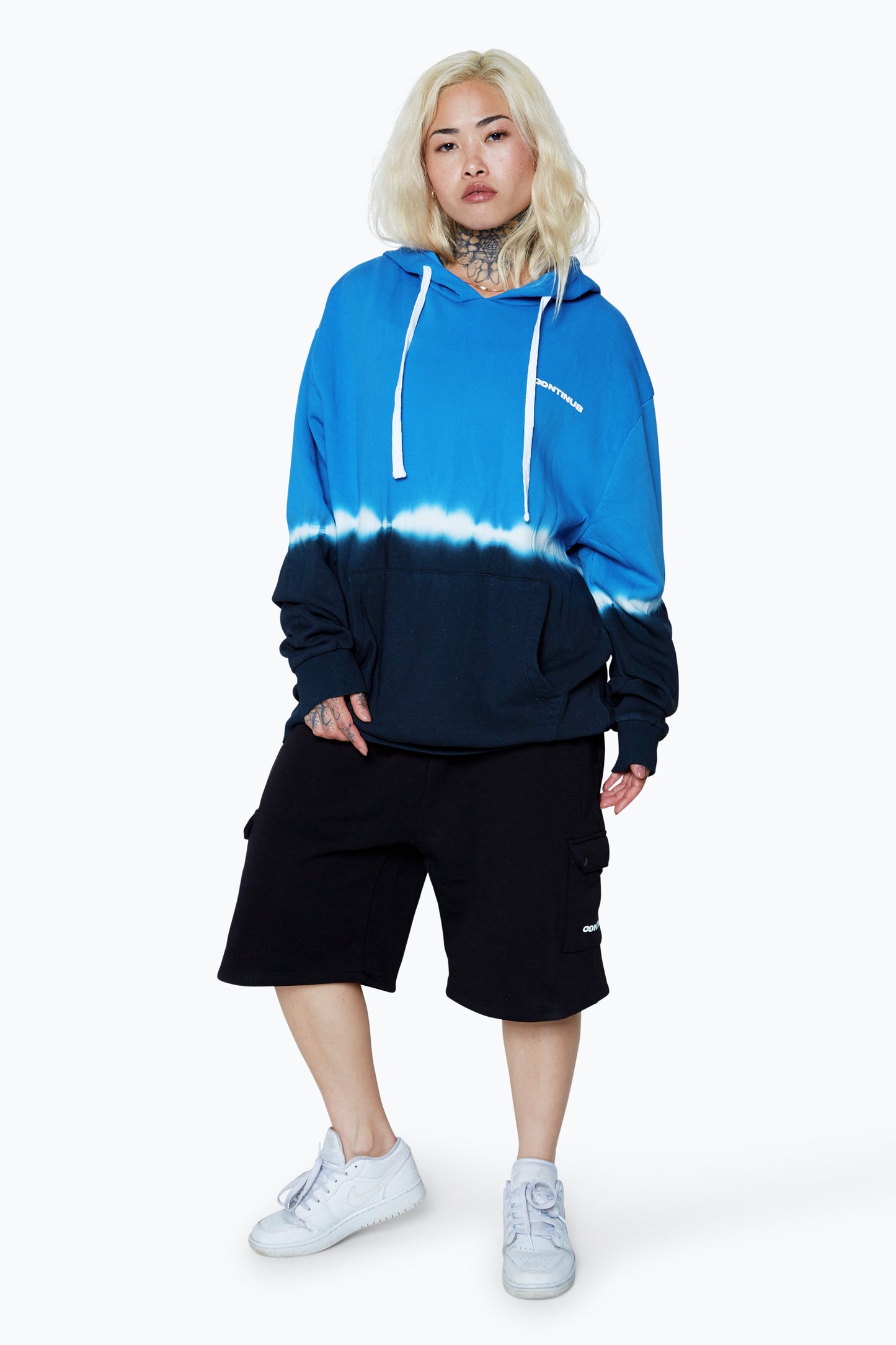 Continu8 Unisex Blue / Black Tie-Dye Boxy Hoodie