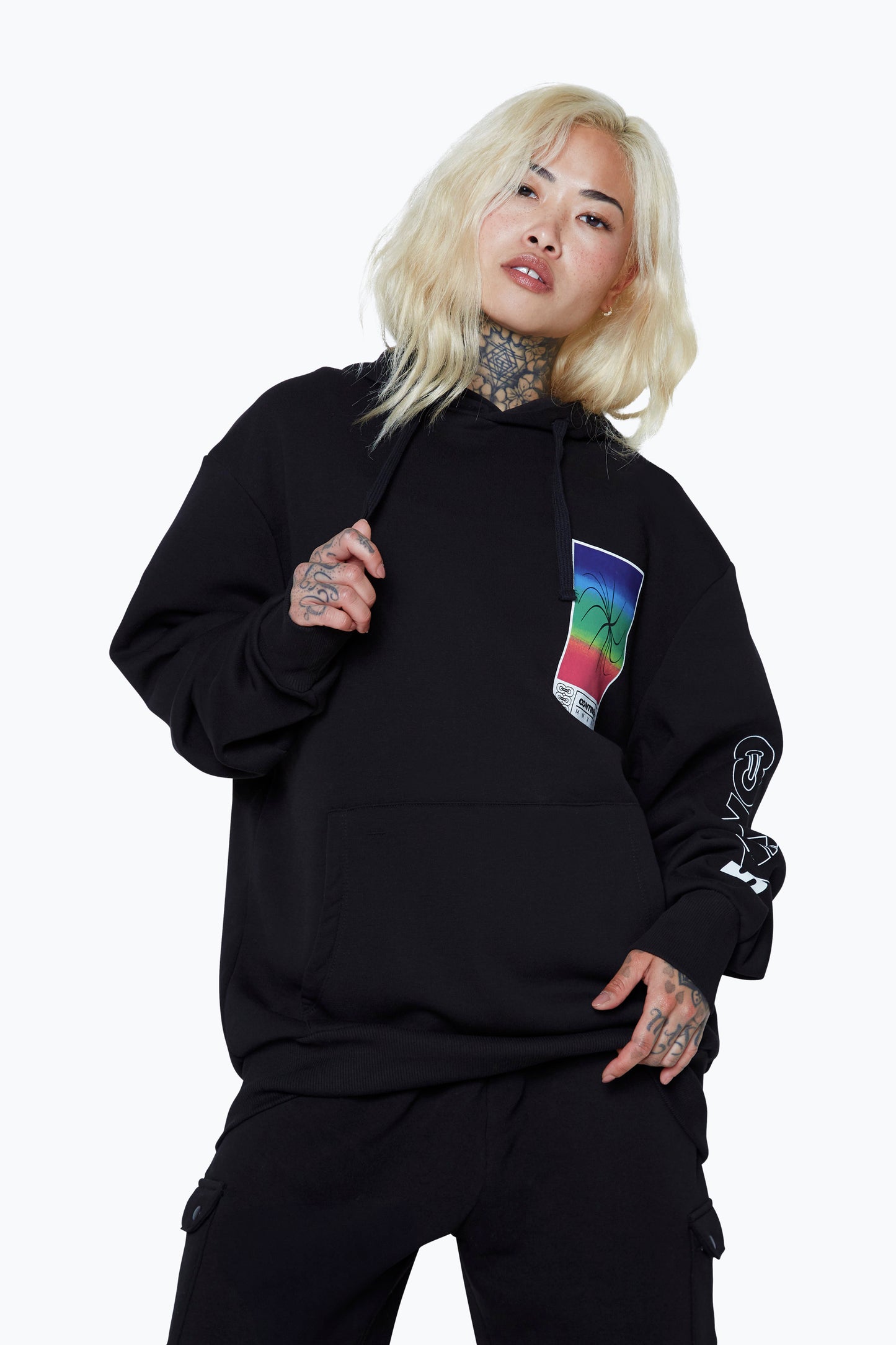 Continu8 Unisex Black Square Spectrum Boxy Hoodie