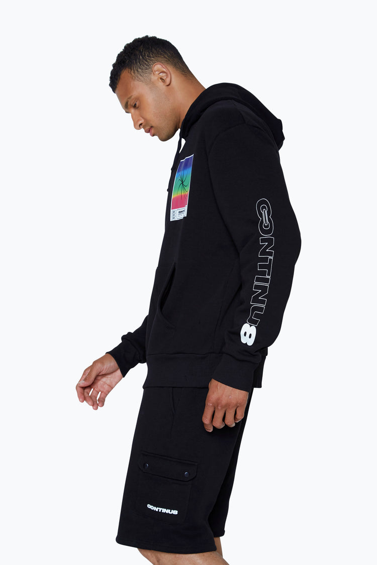 CONTINU8 UNISEX BLACK SQUARE SPECTRUM BOXY HOODIE