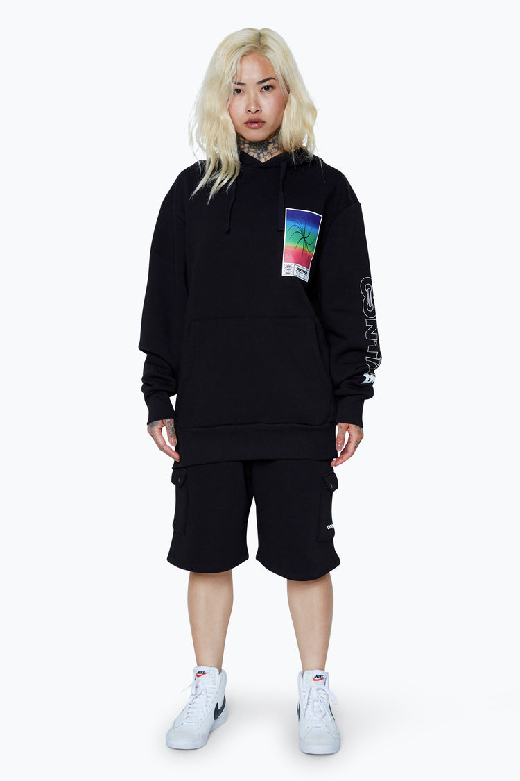 CONTINU8 UNISEX BLACK SQUARE SPECTRUM BOXY HOODIE