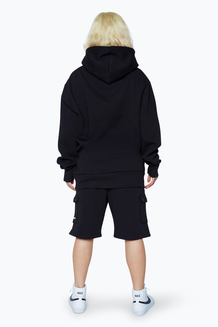 CONTINU8 UNISEX BLACK SQUARE SPECTRUM BOXY HOODIE