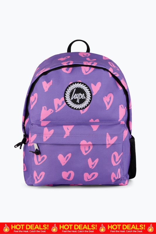 Hype Unisex Purple/Pink Glitter Scribble Hearts Backpack