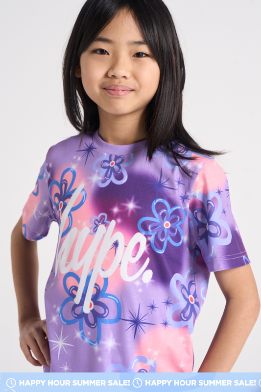 Hype Girls Purple Sparkle Flower T-Shirt
