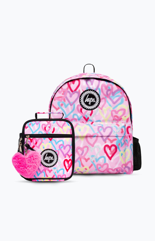 Hype Unisex Pink Graffiti Hearts Backpack & Lunchbag Bundle