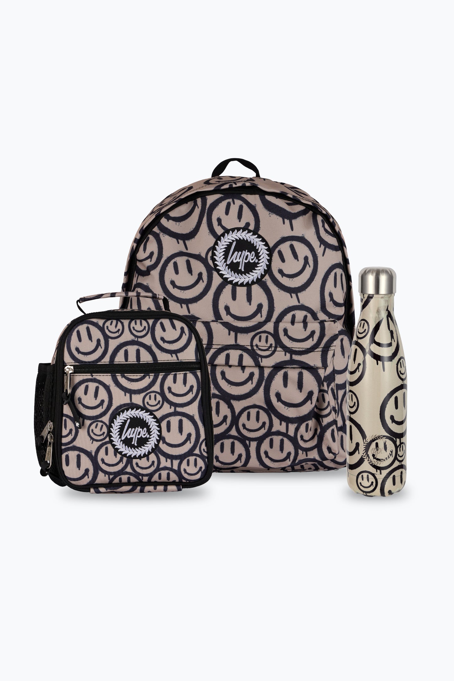 Hype Unisex Sand Drip Smiley Backpack, Lunch Bag & Bottle Bundle