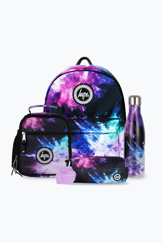 Hype Unisex Black/Purple/Teal Chalk Dust Backpack, Lunch Bag, Bottle & Pencil Case Bundle