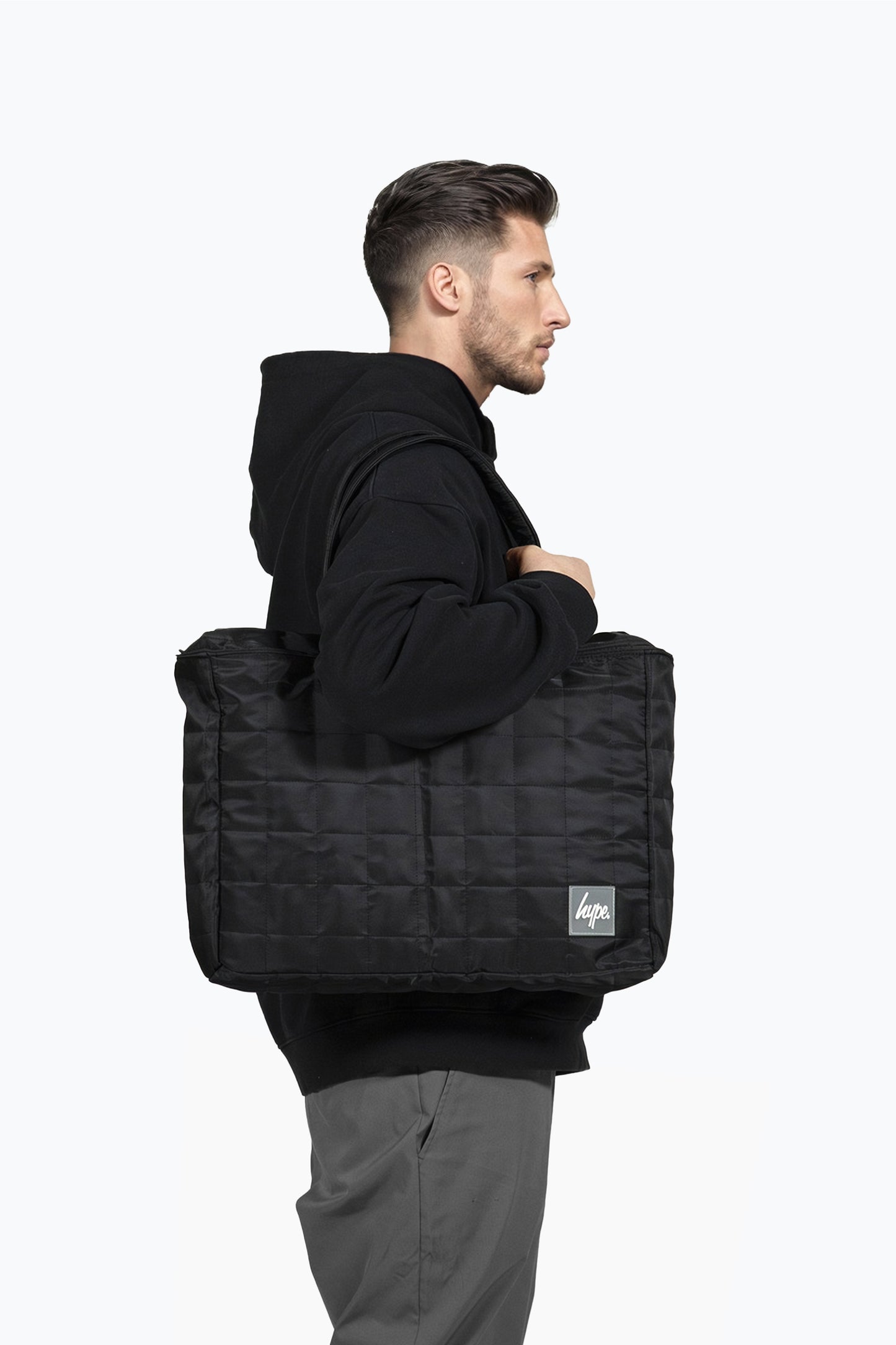 Hype Unisex Black Quilted Tote Bag