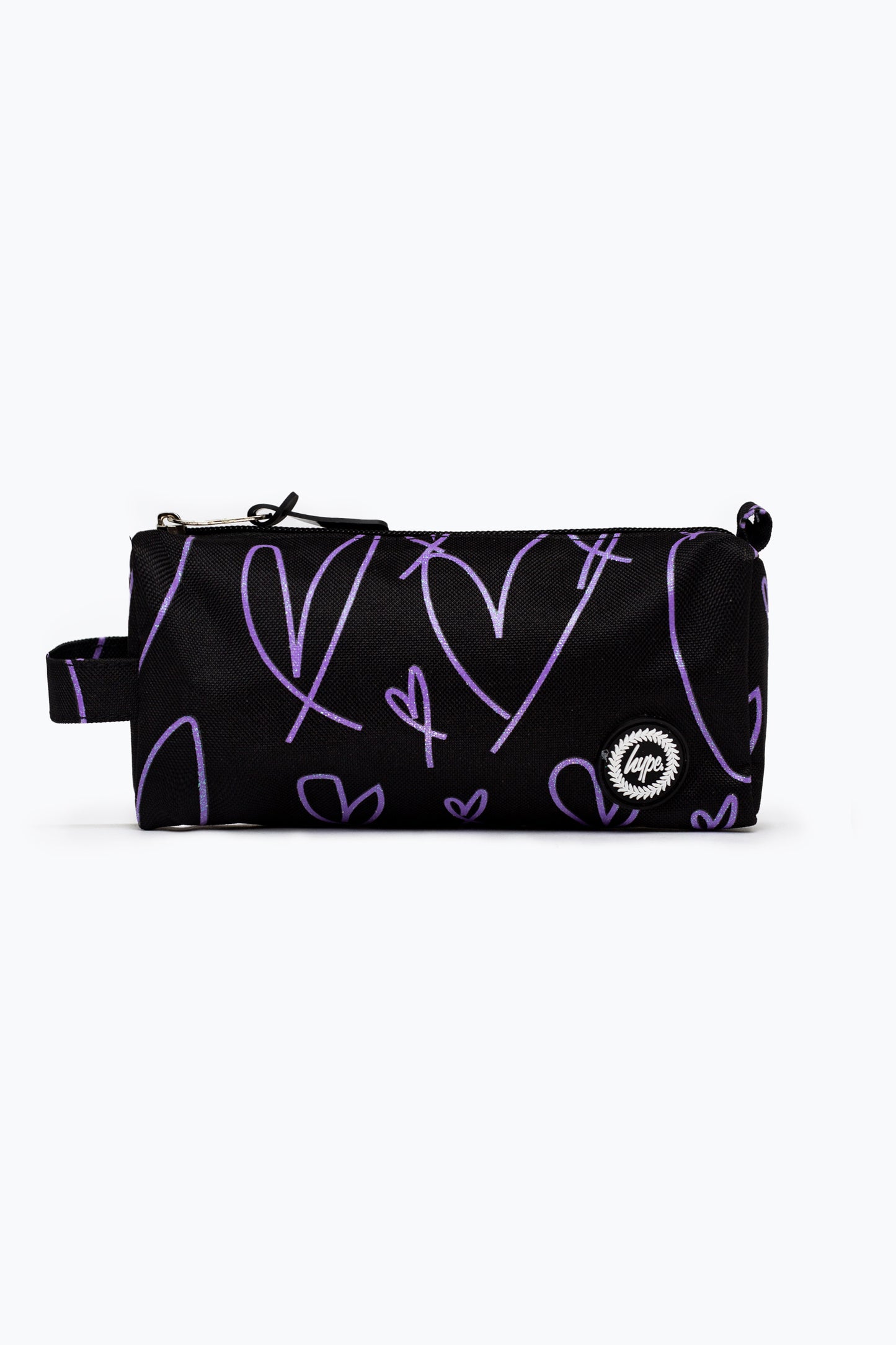 Hype Black Purple Glitter Scribble Heart Pencil Case