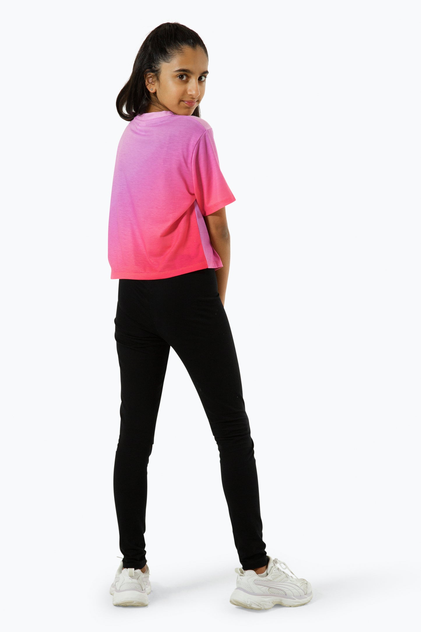 Hype Girls Pink Fade Holographic Script Cropped T-Shirt