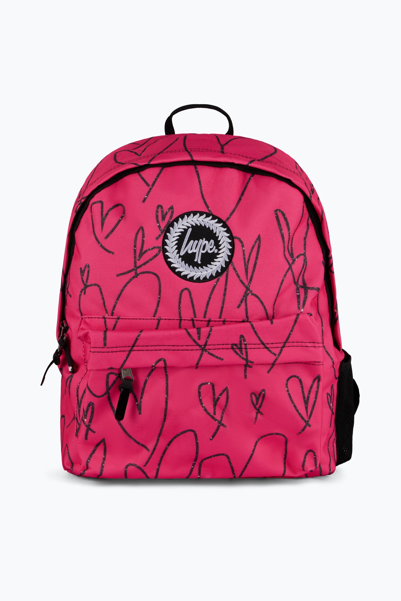 Hype Unisex Pink/Black Glitter Scribble Hearts Backpack