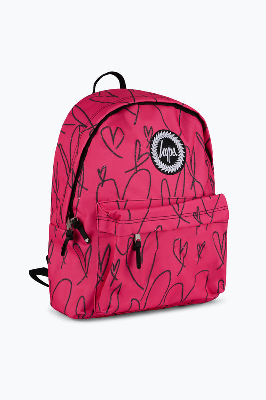 Hype Unisex Pink/Black Scribble Hearts Backpack