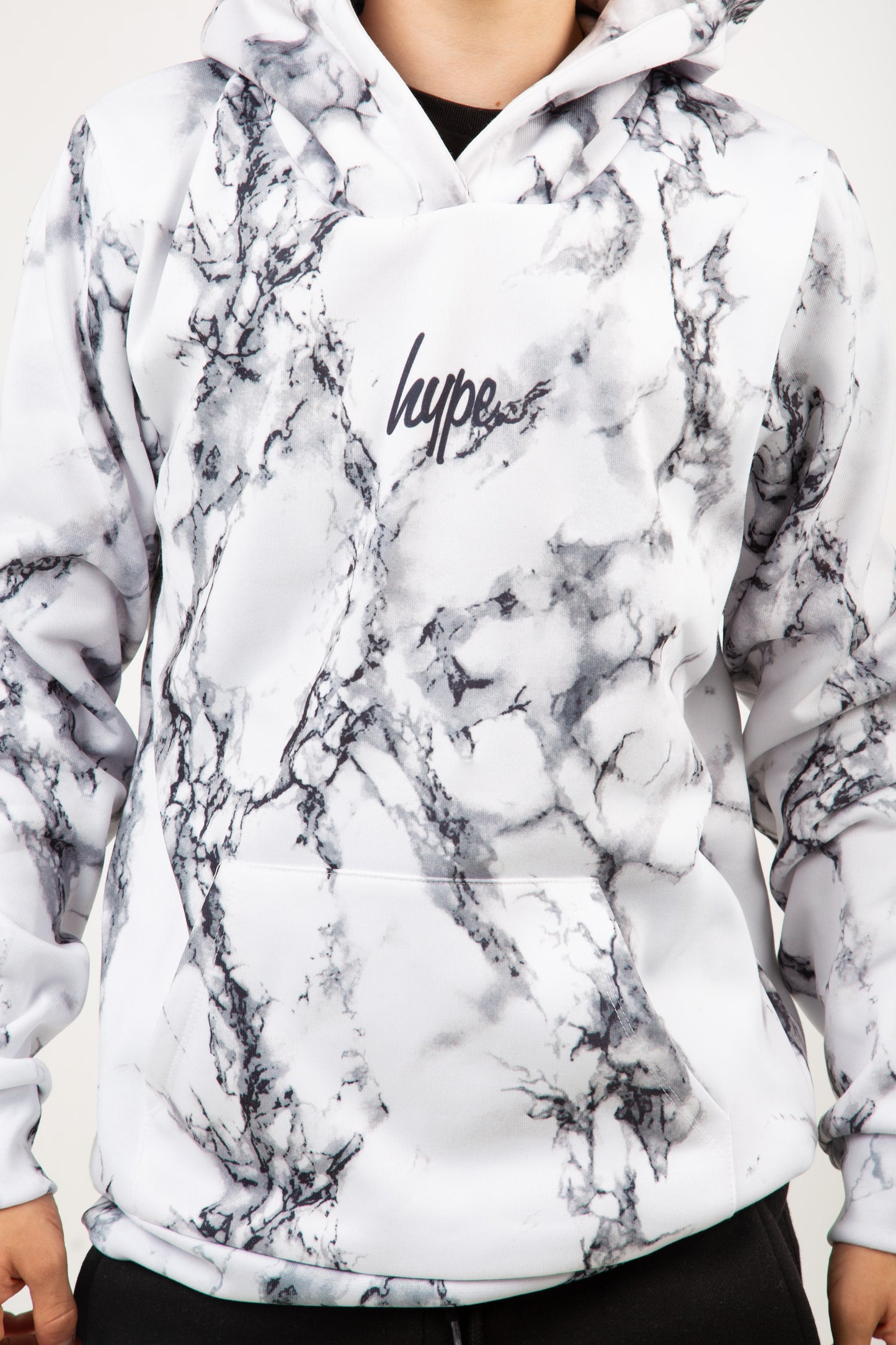 Hype Boys White Marble Mini Script Hoodie