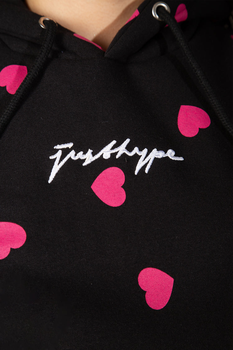 HYPE WOMENS BLACK SCATTER HEART SCRIBBLE PULLOVER HOODIE