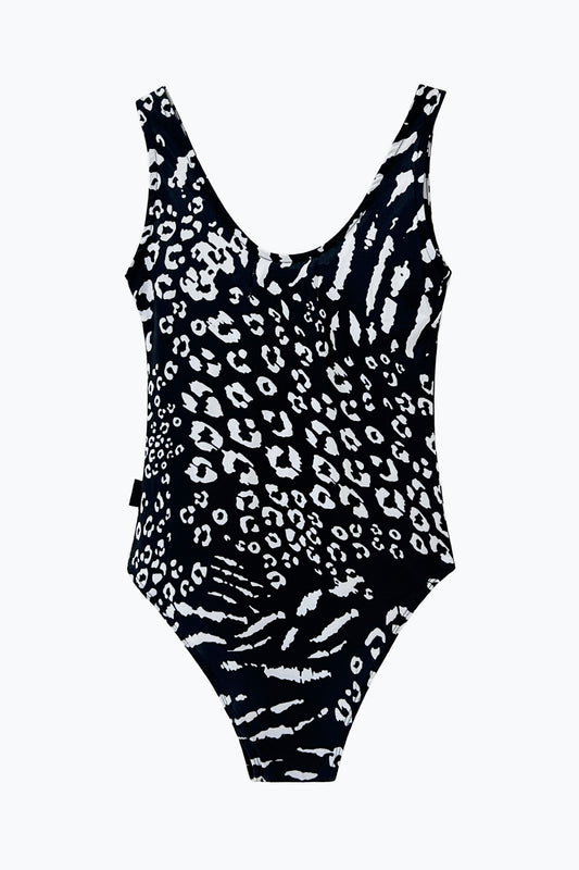HYPE WOMENS BLACK MIXED ANIMAL SWIMSUIT