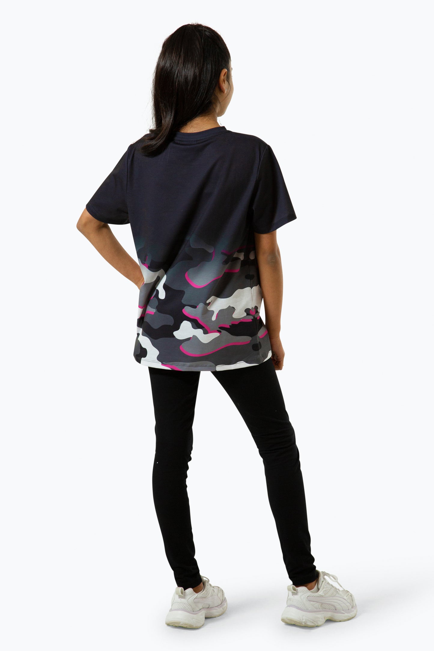 Hype Girls Pink Line Camo Fade Script T-Shirt