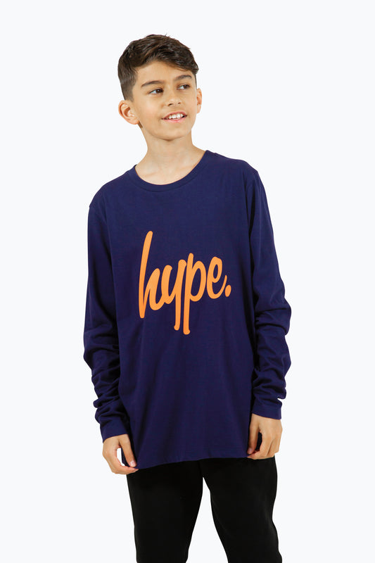 Hype Boys Navy Script Long Sleeve Tee