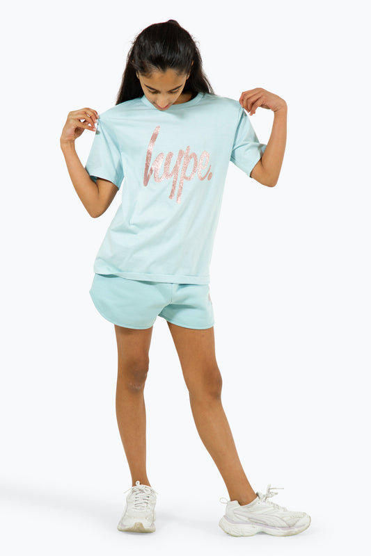 Hype Girls Light Blue Script T-Shirt