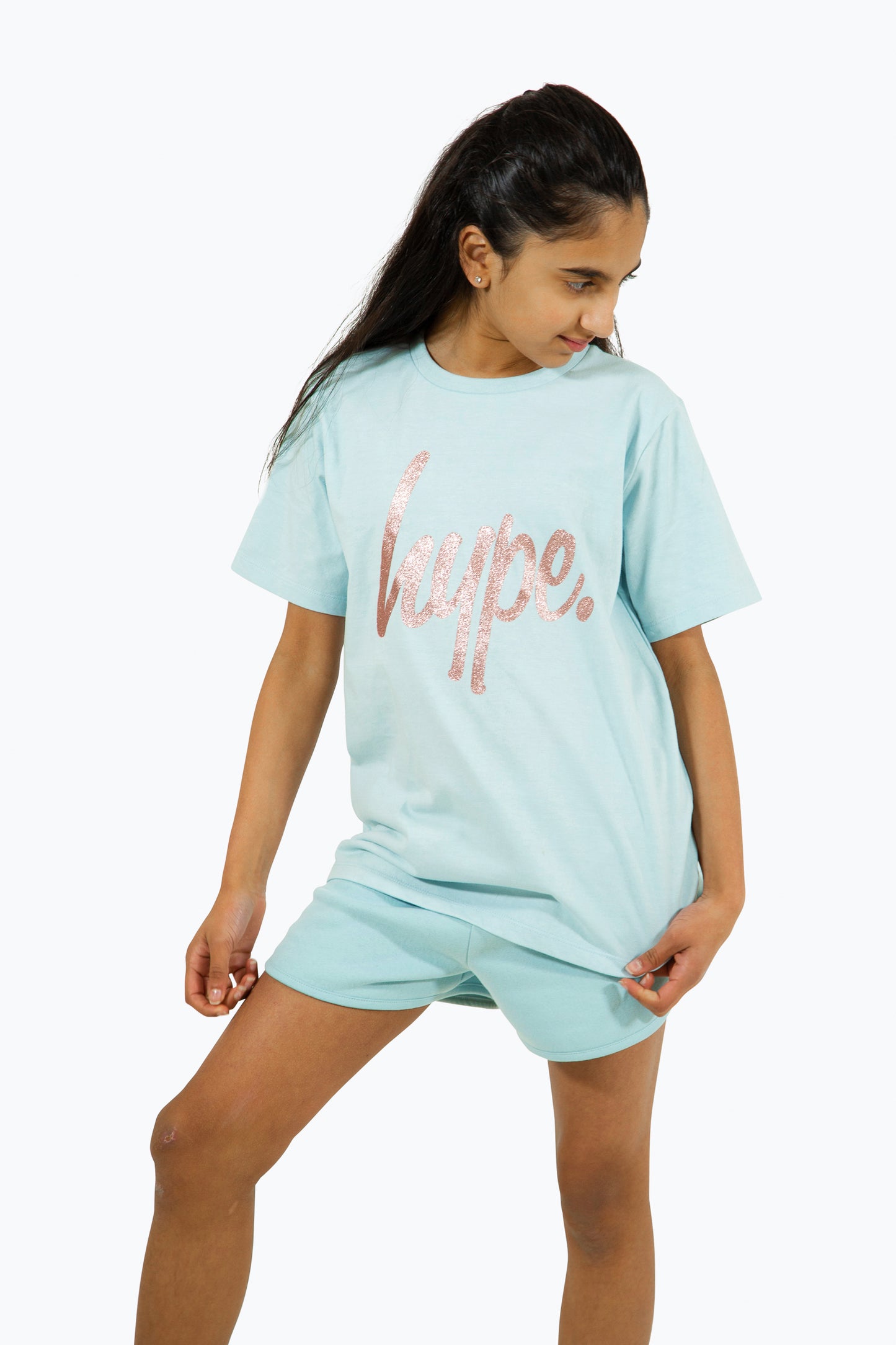 Hype Girls Light Blue Script T-Shirt