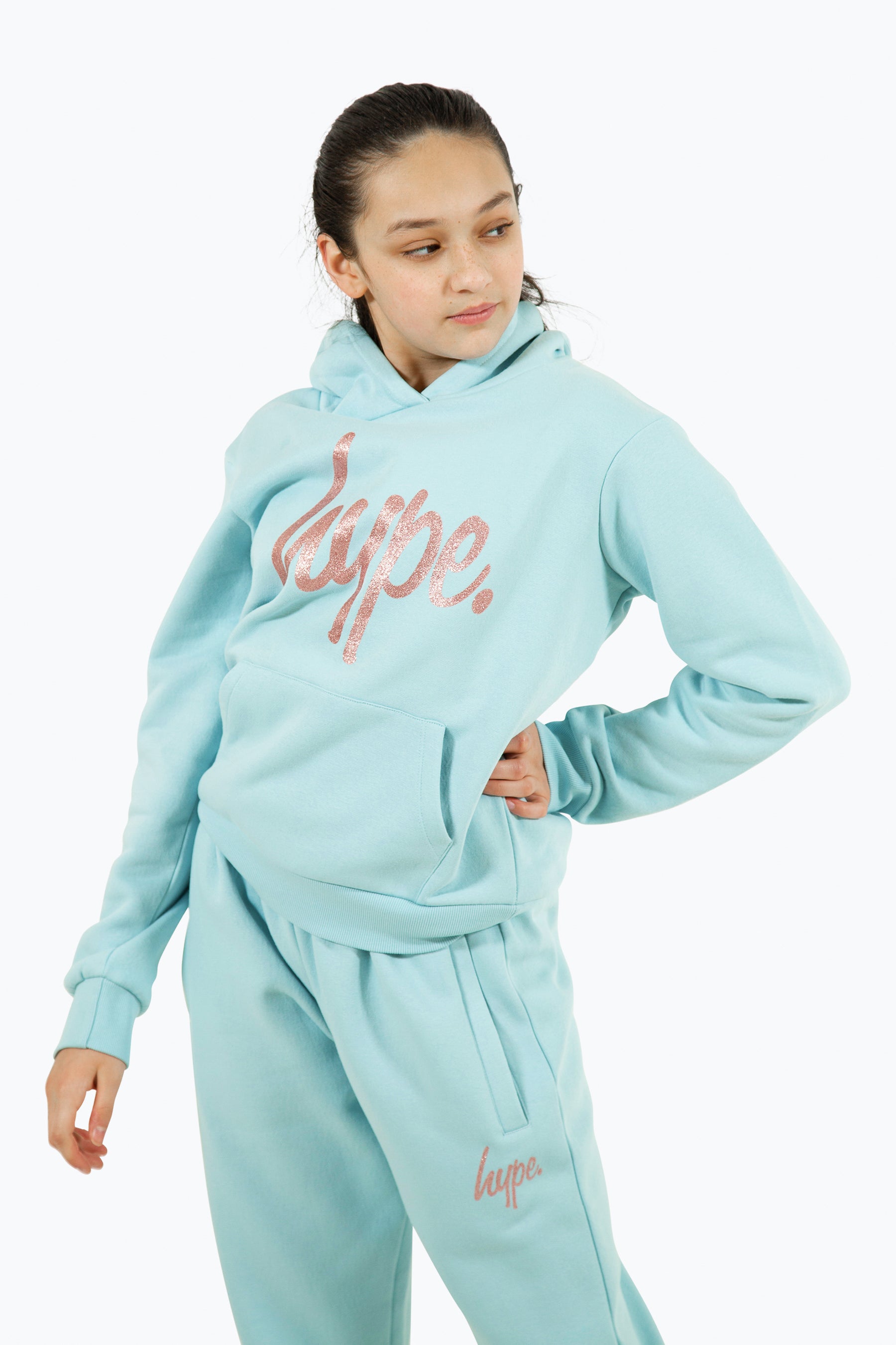 Hype Girls Light Blue Script Hoodie