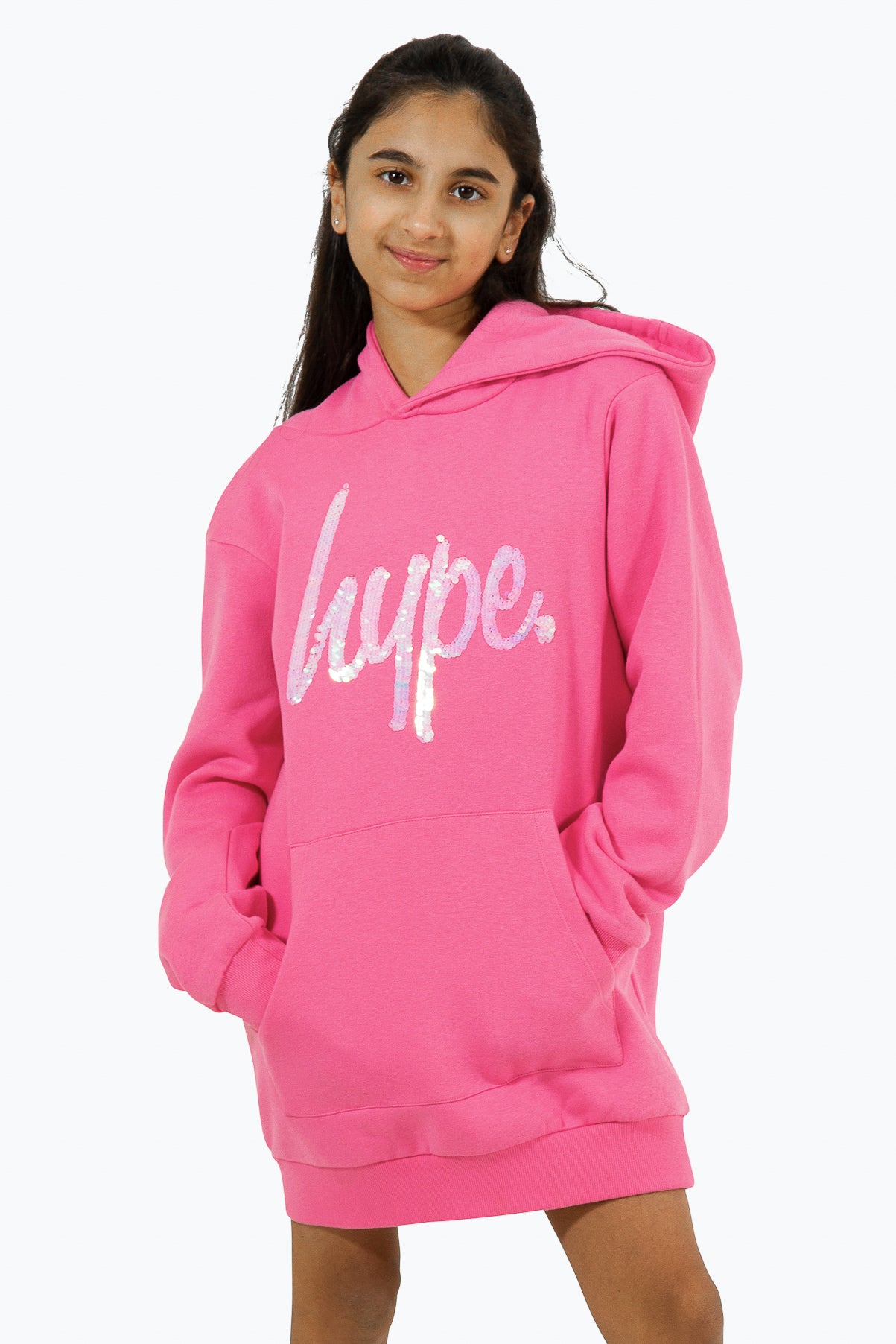 Hype Girls Pink Leopard Hoodie Dress