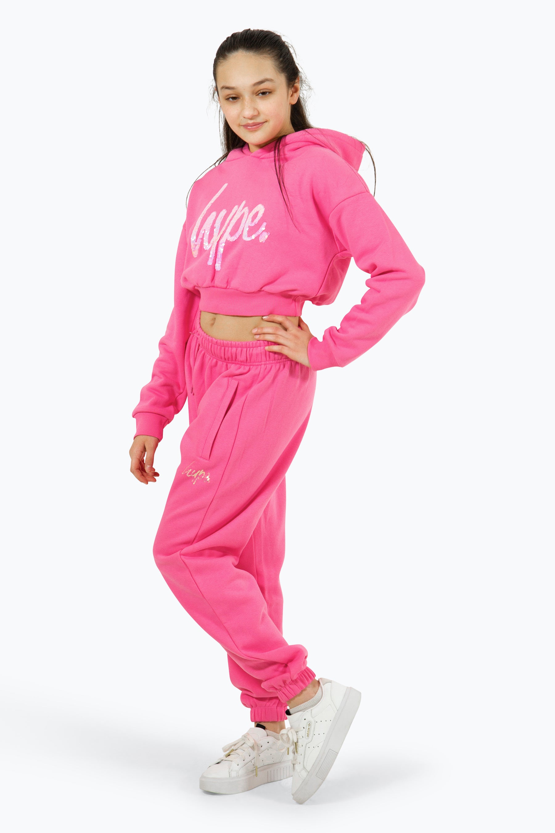 Hype Girls Pink Sequin Script Tracksuit1