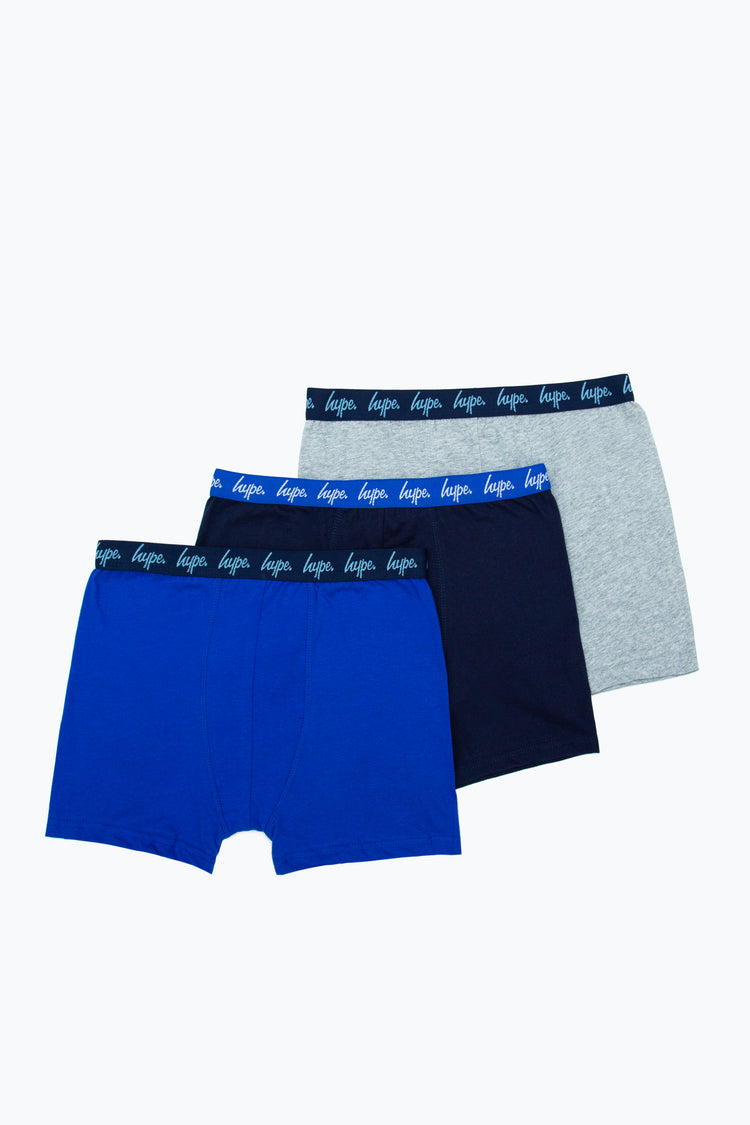 Hype 3 Pack Blue & Navy Kids Boxer Shorts