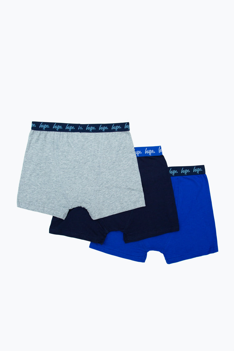 Hype 3 Pack Blue & Navy Kids Boxer Shorts