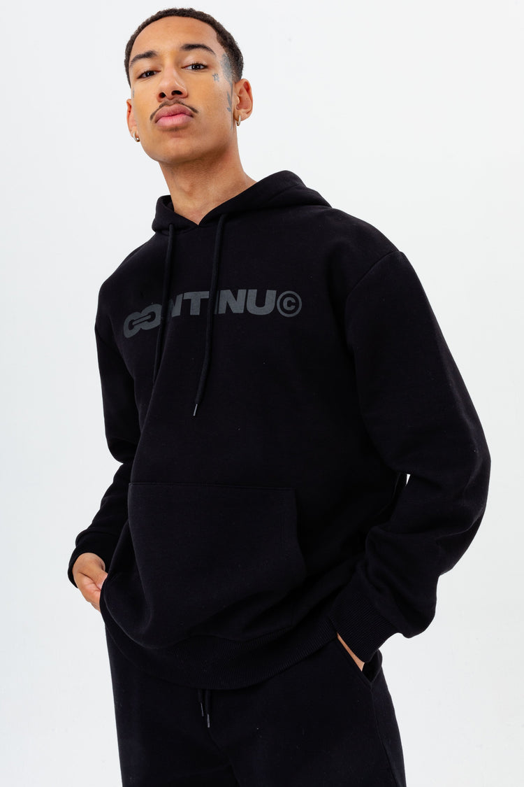 CONTINU8 BLACK OVERSIZED PULLOVER HOODIE