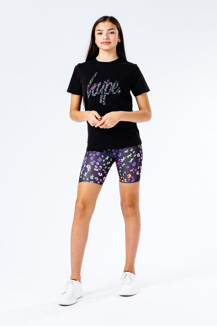 Hype Black Floral Ditsy Kids T-Shirt & Cycling Shorts Set