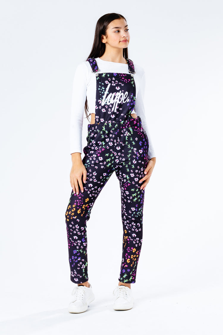 Hype Black Floral Ditsy Kids Dungarees