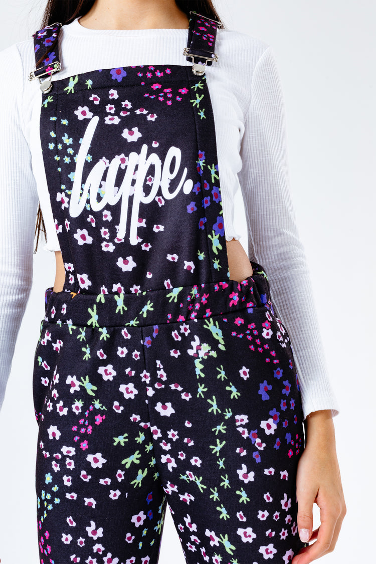 Hype Black Floral Ditsy Kids Dungarees